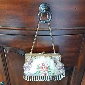 Antique Glass Seed Beaded Edwardian Purse Brass Frame Rare Find 1920’s Clutch